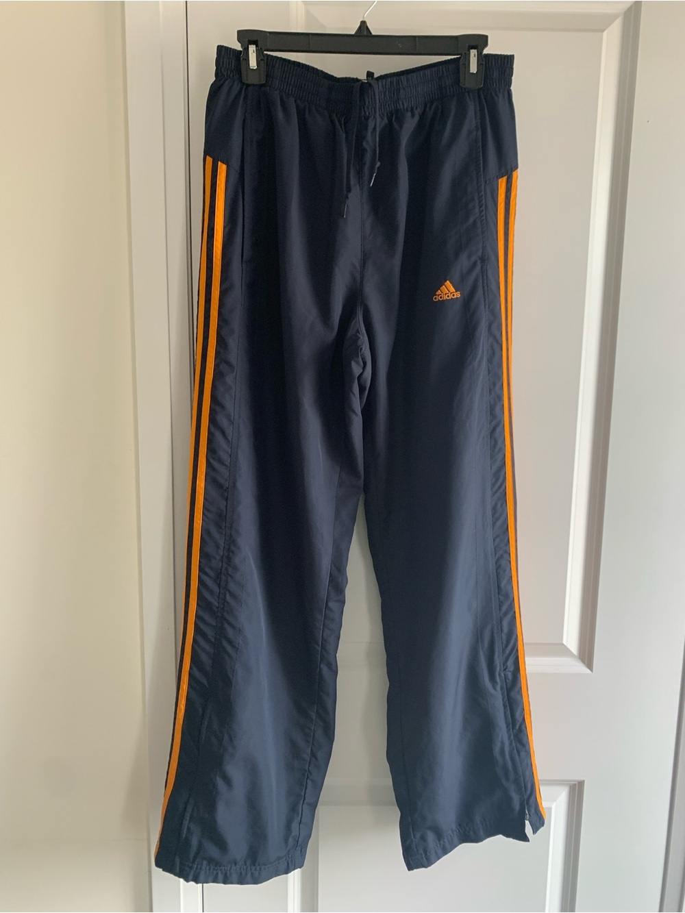adidas Vintage Navy Nylon Joggers with Orange Stripe Accents